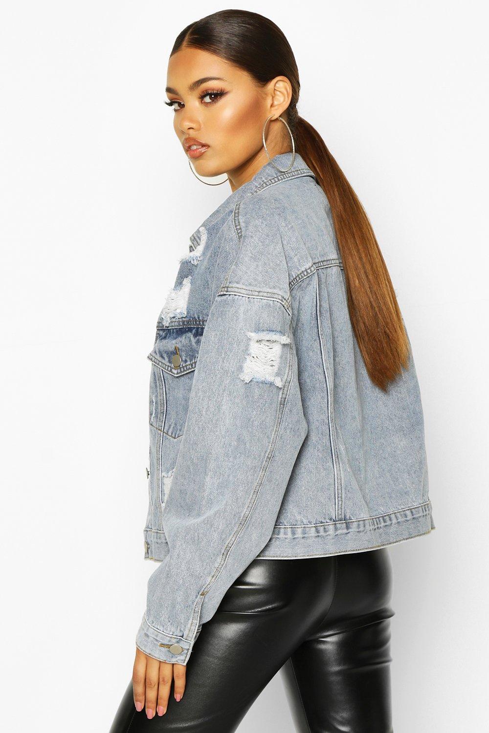 Boohoo distressed denim clearance jacket